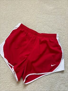 Nike Tempo Red Shorts with White Trim and Swoosh